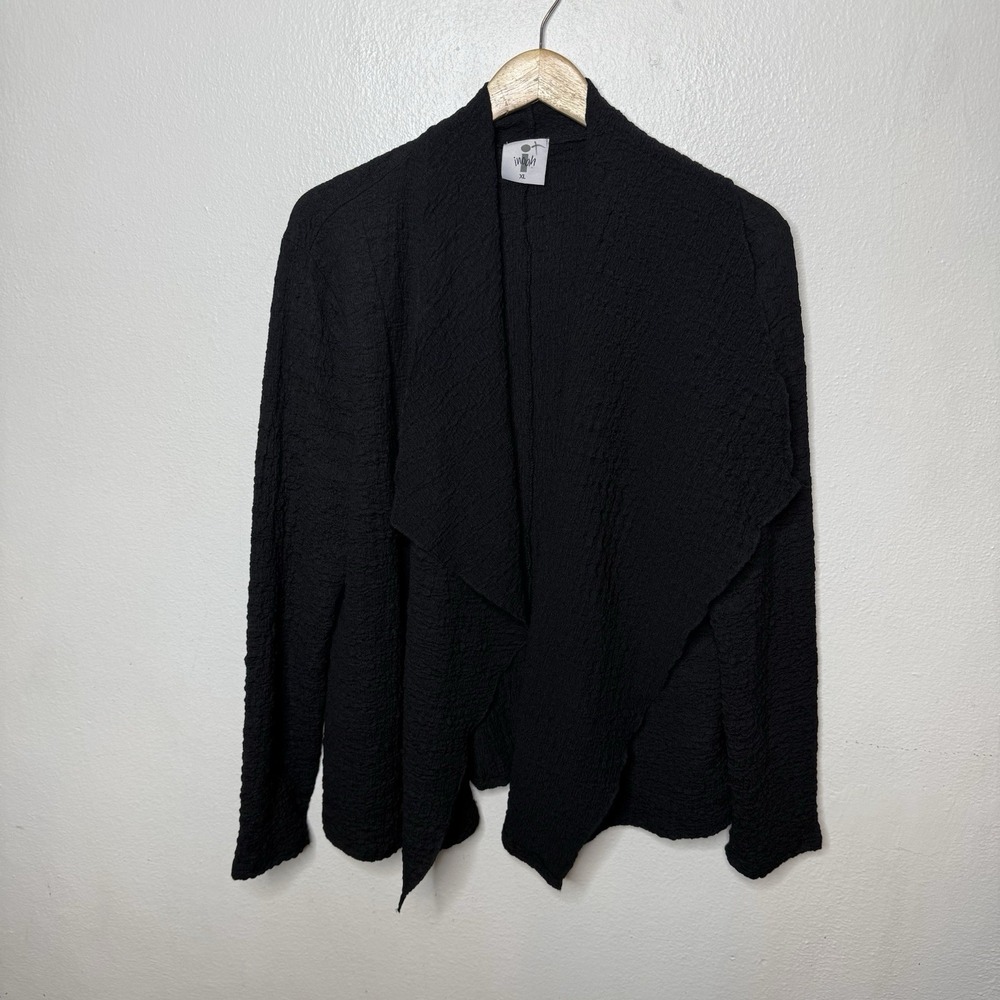 Inoah Black Crinkle Waterfall Cardigan Lagenlook Minimalist Women's XL‎